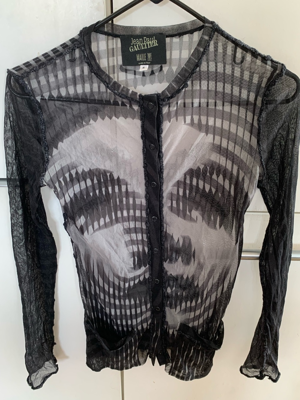 Jean Paul Gaultier Vintage AW 2001 Greta Garbo Print Sheer Mesh Snap button top - Picture 5 of 8
